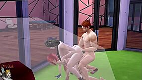 Threesome Blowjob Pussy Boobs Redhead Cock Lesbian Gym!