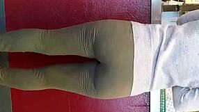 Hidden candid moment in leggings.