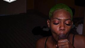 Ebony babe feels intense pleasure from bareback deepthroat and monster cock facial