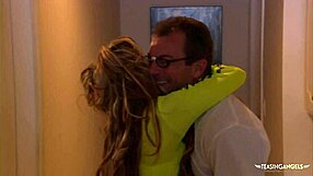 Brunette rides cock on balcony