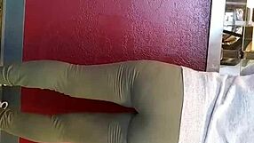 Hidden candid moment in leggings.