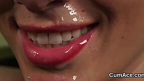 Foxy Babe Receives Jizz Load On Her Face While Gulping Semen In Bukkake Session