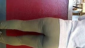 Hidden candid moment in leggings.