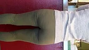 Hidden candid moment in leggings.