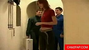 Is that teen's shaved pussy getting fucked in a threesome with socks?