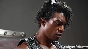 Interracial Cosplay Bottom Gets Barebacked By Black Stud In Leather Costume