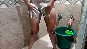 Couldn't resist fucking the bathing bhabhi alone? Rough anal and blowjob action!