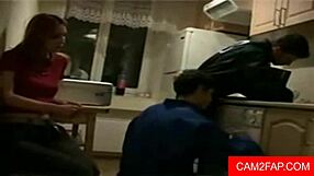 Is that teen's shaved pussy getting fucked in a threesome with socks?