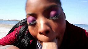 Ebony Gives Blowjob On Beach