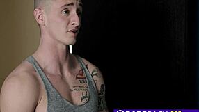 Hot gay jock bribes horny officer with intense deep throat blowjob