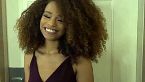 beautiful curly ebony teen gets oiled up and fucked hard in pov style during casting interview