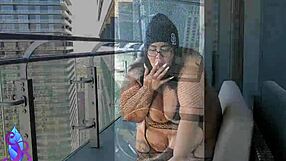 bbw lights joint while shaking ass for jerk off tease