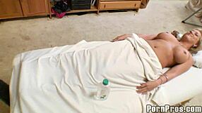 Blonde Babe Receives Intense Tit Massage and Blowjob