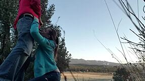 Behind the scenes, a slut gives an outdoor blowjob in public