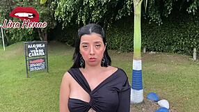 Lina Henao bent over in doggystyle during first porn casting.