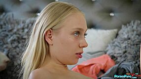 Slender blondie Braylin Bailey rides a black guy's big BBC in reverse cowgirl