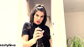 Hot teen 18+ gives joi dirty talk while sucking big black dildo