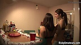 I love watching these two wild girls strip and rip clothes at the outdoor party.