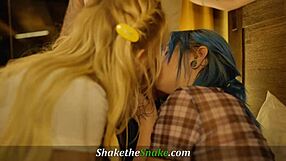 inked lesbian duo gets ass fucked hard by lucky guy