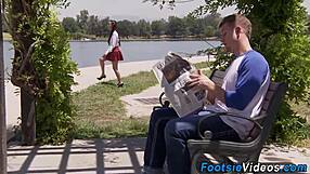 Teen's slender feet get jizzed by big cock in hardcore action