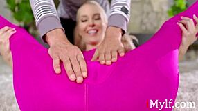 Blonde woman checks on stepson