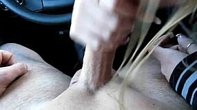 An amateur blonde eagerly sucks cock in the car