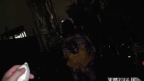 Airi Kimura gives blowjob on nighttime street walk.