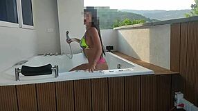 Latina stepmother exposes big tits and ass in jacuzzi bikini