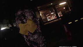 Airi Kimura gives blowjob on nighttime street walk.