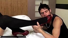 Blonde tranny in stockings, ready for more?