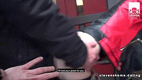 Sunny Sin's public threesome with two big dicks