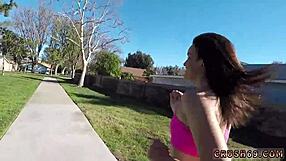 Chubby blonde teen begs for cash in POV