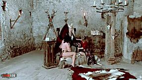 hardcore lesbian threesome in uniforms with dildos and anal toys