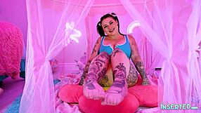 australian brunette demi novak in pigtails pov scene with tattoo