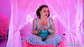 australian brunette demi novak in pigtails pov scene with tattoo