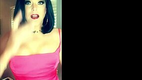 Pink dressed tranny who loves cock performs nasty scene in home video