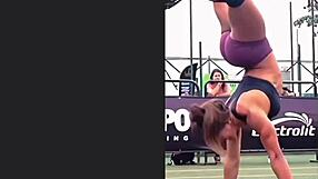 Ebony fitness queen displays her athletic ass in raw action.