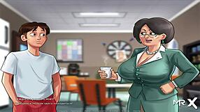 summertimesaga - drawing challenge leads to creampie and masturbation in hentai game