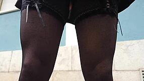 Skirt lifted in Lisbon for a view