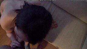 cute teen 18+ brunette licks and gets creampie blowjob