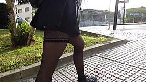 Skirt lifted in Lisbon for a view