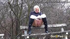 Blonde Enjoys a Messy Piss Outside in Public Czech Scene