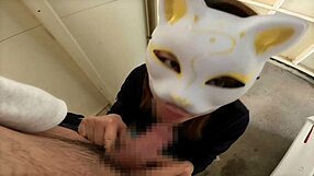 Perverted Japanese Wife Blowjob and Creampie in Garage During Break