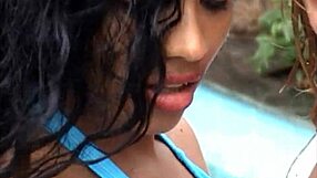 Two friends or two amateurs engage in a sexual intercourse by the pool