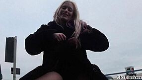 blonde kaz b flashes and toys in public with dildo