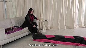 Japanese mistress Katie applies CBT with clothespins and whips her submissive in CFNM punishment.
