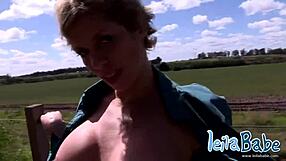 Outdoor milf teases us with big tits and ass while undressing