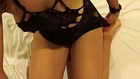 Latina gives intense blowjob in hotel while wearing lingerie