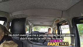 female fake taxi driver finger-fucks a fit babe in the car