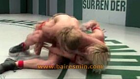 Wrestling match leads to intense submission in this fight.